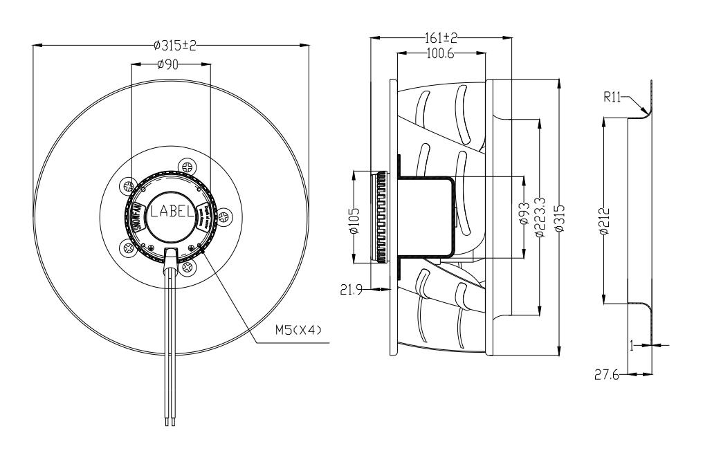 DC motor High pressure 48V high cfm backward curved centrifugal impeller radial fan(图2)