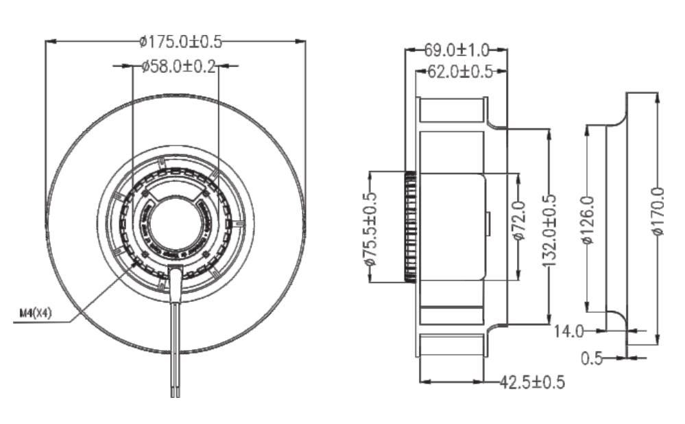 175mm DC 24V 48V BLDC backward curved Centrifugal fan for ventilation equipments,air purifier(图2)