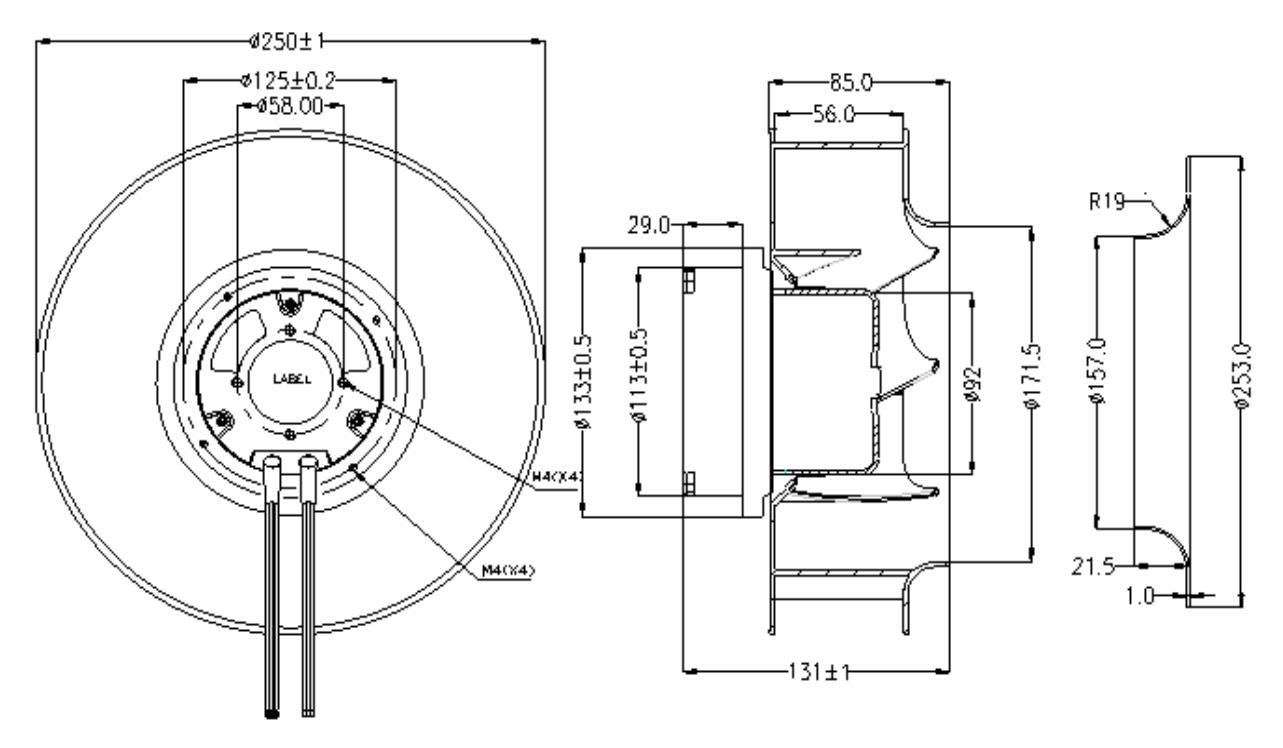 250mm EC Aluminum backward centrifugal fans high pressure(图2)